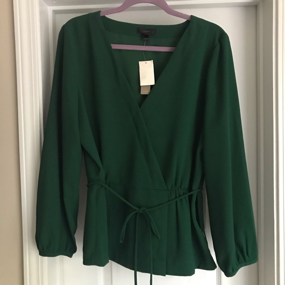NWT JCrew green crepe, wrap top. Size 16 Tall